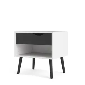 Dowler 1 Drawer Bedside Table White/Black Matte