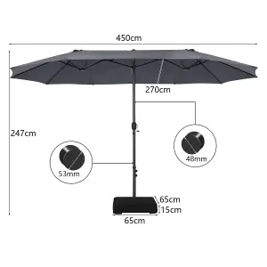 Costway 4.5m Double-Sided Parasol W/ Base and Crank Outdoor Twin Large Patio Umbrella