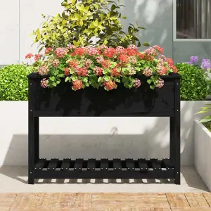 Berkfield Planter with Shelf Black 111.5x54x81 cm Solid Wood Pine