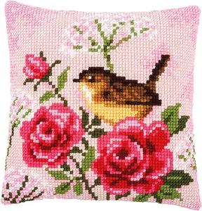 CUSHION BIRD/ROSES - Cross Stitch Kit: Cushion: Bird and Roses - Vervaco