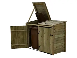 Wheelie bin store - Premium Tongue And Groove (Double, With Recycling Shelf, Light Green (Natural)