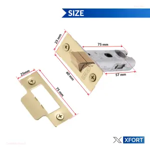 XFORT 2 Pack 75mm Polished Brass Tubular Latch, Mortice Door Latch