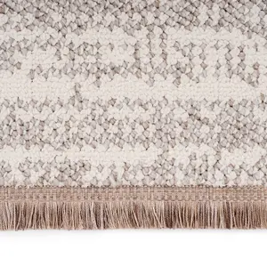 Neutral Beige Brown Scandi Fringed Living Area Rug 120cm x 170cm