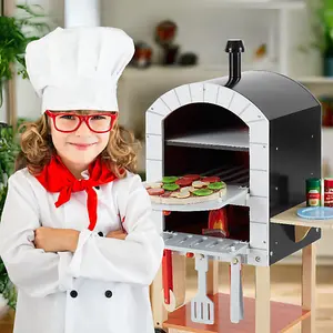 Teamson Kids My Little Helper Pizza Oven & 24 pc. Accessory Set, Grey/Natural