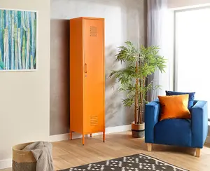 Orange Metal Tall 3 Shelve Locker Cabinet, 1 Door Wardrobe Storage Cupboard for Home or Office