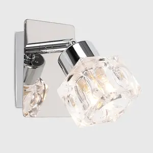 ValueLights Ritz Pair of Modern Silver Chrome Plate and Clear Glass Ice Cube Shade Wall Spotlight Lamps