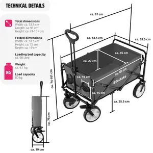 Garden Trolley Leon - foldable, with brakes, fabric insert, 2 pockets, bag - grey