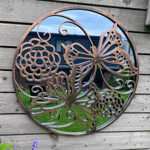 Butterflies Round Tree of Life Style Outdoor Garden Copper Wall Mirror Great Memorial or Wedding Gift Decor