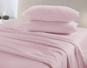 Plain Dye Flannelette Brushed Cotton Duvet Cover Set Pink