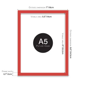 A5 Red Picture Frame Fits A5 (14.8 x 21cm - 5.8 x 8.3in) Poster, Photo, Artwork, or Print.