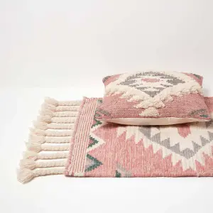 Homescapes Pali Pink Kilim Runner Wool Rug 66 x 200 cm