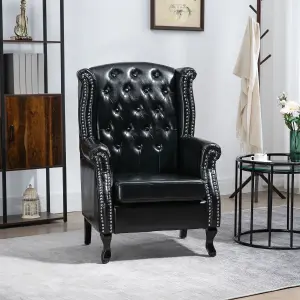 HOMCOM Chesterfield-style Wing Back Armchair Tufted Accent Chair Black