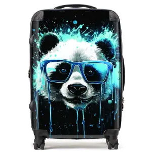 Blue Splashart Panda Face Suitcase - Medium