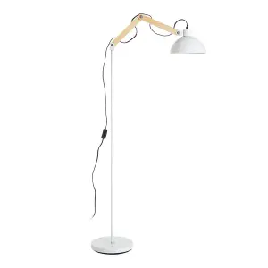 Interiors By Premier Sleek White Wood And Metal Floor Lamp, Sturdy Design Bedroom Floor Lamp, Highly Manoeuuvrable Modern Lamp