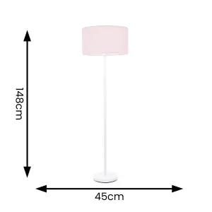 ValueLights Charles White Metal Single Stem Floor Lamp with Blush Pink Drum Lamp Shade