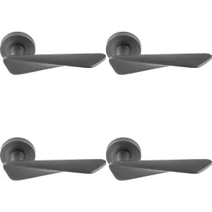 4 PACK - Premium Angle Twist Door Handle Set - Anthracite Grey Designer Lever Round Rose