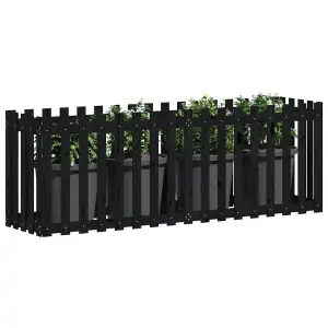 Berkfield Garden Raised Bed with Fence Design Black 200x50x70 cm Solid Wood Pine