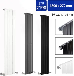 Designer Flat Panel Single Radiator 1800x272 Black by MCC