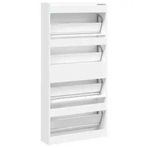 Berkfield Shoe Cabinet with 4 Flip-Drawers White 80x21x163.5 cm