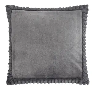 Catherine Lansfield Living Velvet And Faux Fur 55x55cm Cushion Charcoal Grey