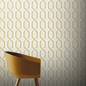 Arthouse Intertwine Geometric Ochre Grey Trellis Textured Vinyl Wallpaper