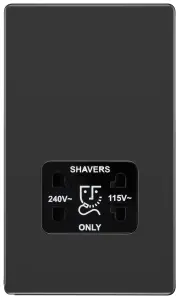 GoodHome Double Flat Screwless Shaver socket Gloss Black Nickel effect