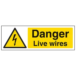 DANGER LIVE WIRES Electrical Sign - Adhesive Vinyl - 300x100mm (x3)