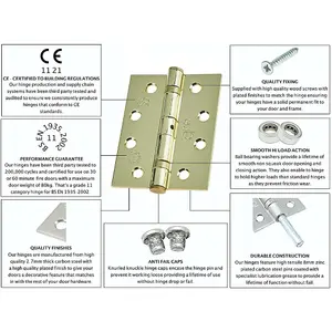 EAI - 4" Door Hinges & Screws G11 FD30/60  - 102x76x2.7mm Square - PVD Brass