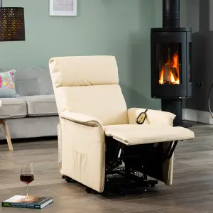 Townsend Electric Lift Assist Rise and Recline Bonded Leather Chair - Cream