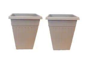 2 x 55cm Tall Athens Plant Pot Flared Garden Plastic Patio Flower Planter Taupe Colour