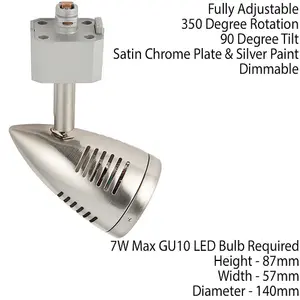 Adjustable Ceiling Track Spotlight Satin Chrome Single GU10 Lamp Bulb Downlight