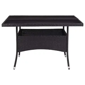 Berkfield Outdoor Dining Table Black Poly Rattan and Glass