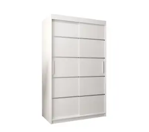 Verona 01 Contemporary 2 Sliding Door Wardrobe 5 Shelves 2 Rails White Matt (H)2000mm (W)1200mm (D)620mm