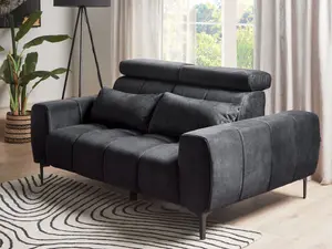 2 Seater Velvet Sofa Black VEGAMO