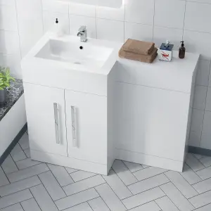 Nes Home Aric 1100mm White Gloss Vanity Unit Left Hand Basin Sink Furniture Cabinet