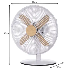 Russell Hobbs Scandi Desk Fan 12 Inch White and Wood Effect RHMDF1201WDW