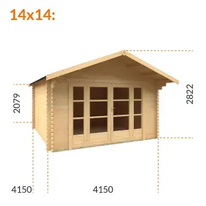 14ft x 14ft (4150mm x 4150mm) Horsforth "The Connecticut" 44mm Log Cabin With 2 Windows