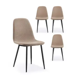 VonHaus Dining Chairs Set of 4, Beige Kitchen Chairs with Black Metal Legs, Cord Effect Chairs for Dining