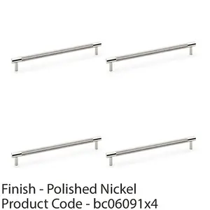 4 PACK - Knurled T Bar Door Pull Handle - Polished Nickel - 224mm Centres Premium Drawer