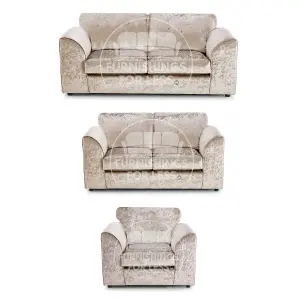 Crystal Crushed Velvet 3 Piece Sofa Set - 3 2 1  Mink - Full Back