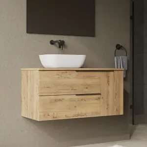 Banyetti Celtic Duo 1000mm Wall Hung Basin Unit with Door & Worktop - Ostippo Oak