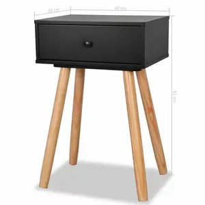 Morwenna 1 Drawer Bedside Table (Set of 2) Black