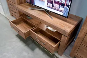 TV Unit Cabinet Media Storage LED Light 2 Soft Close Drawers Oak Effect Gent