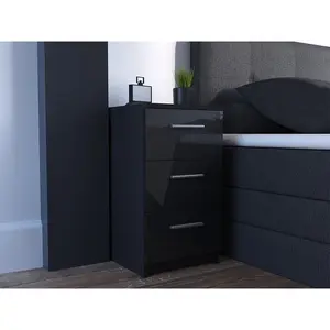 Monck 3 Drawer Bedside Table Black