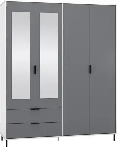 Madrid 4 Door 2 Drawer Mirrored Wardrobe in Grey and White Gloss Finish