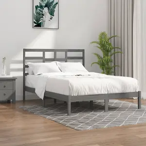 Berkfield Bed Frame Grey Solid Wood 135x190 cm 4FT6 Double