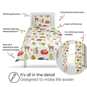 Bloomsbury Mill - Woodland Animals Kids Single Bed Duvet Cover and Pillowcase Set - Single - 135 x 200cm