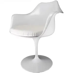 White Tulip Armchair with White PU Cushion