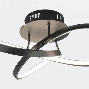 First Choice Lighting Matt Black LED Loop Ceiling Light