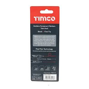 TIMCO Builders Permanent Markers Twin Pack Chisel Tip Black - Chisel Tip